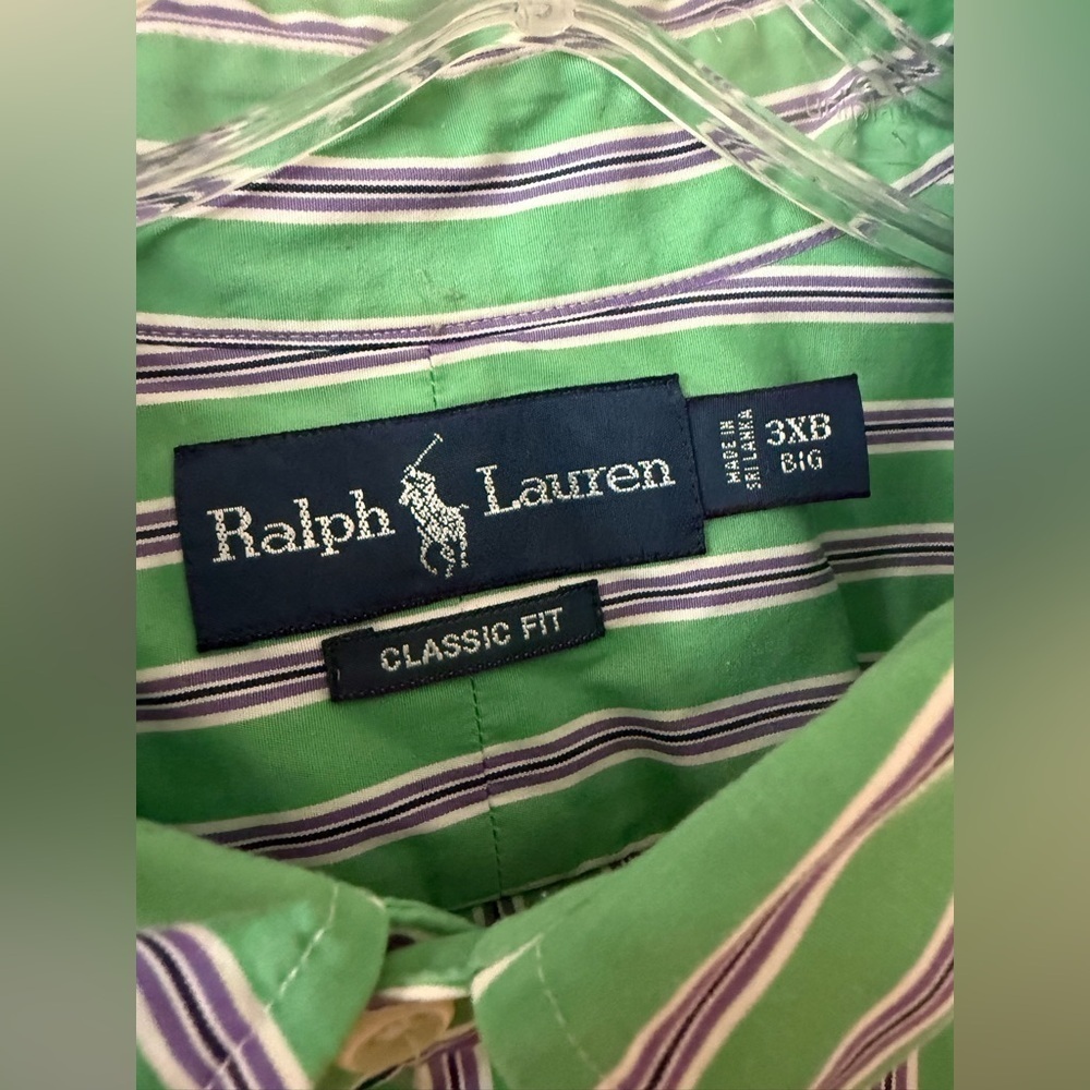 Ralph Lauren Green Purple Striped Button Down Shirt Men’s 3XB - Picture 2 of 4
